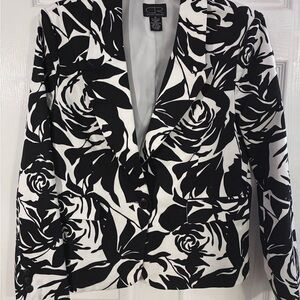 Elegant Black and White Floral Blazer